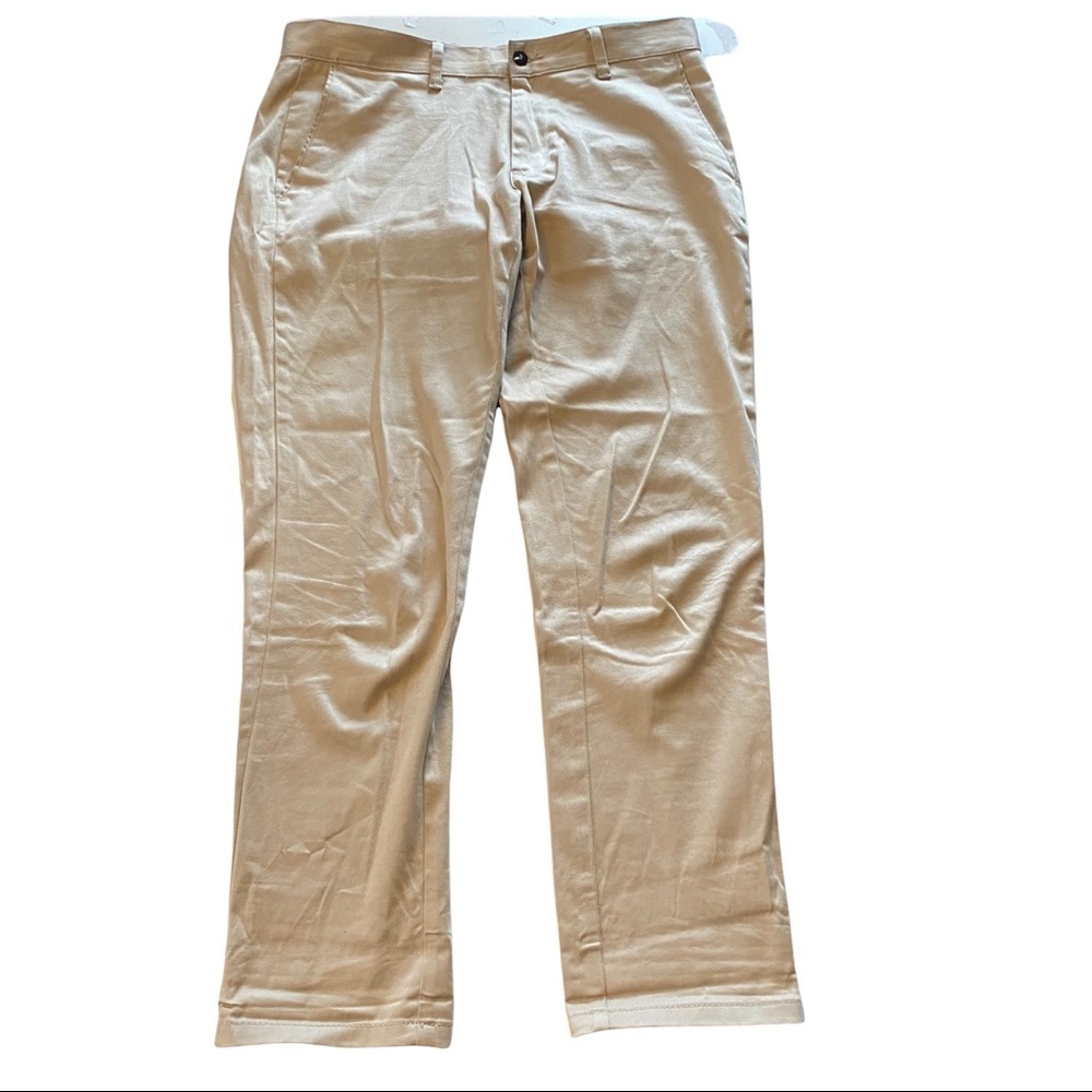 Zara Man Ice Khaki Flat Front High-Rise Straight Leg Chinos Khaki Pants 31x28